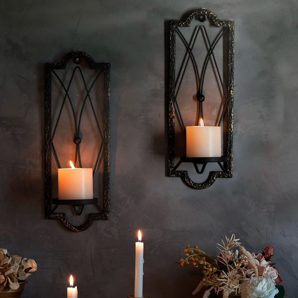 Other - Gothic Candle Sconce Set of 2 -Gold Black Metal Wall Candle Holder Rustic